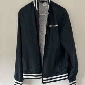 Champion Black Jacket with White Stripes